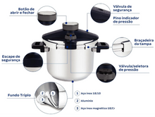 Carregar imagem no visualizador da galeria, Panela de Pressão Inox à Prova de Explosões + BRINDE (Jogo 9 Potes Herméticos com Tampa de Bambu)