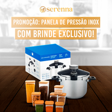 Carregar imagem no visualizador da galeria, Panela de Pressão Inox à Prova de Explosões + BRINDE (Jogo 9 Potes Herméticos com Tampa de Bambu)