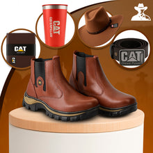 Carregar imagem no visualizador da galeria, Kit Bota Masculina Adventure em Couro Legítimo e Palmilha Ortopédica +BRINDES: Chapéu, Cinto, Carteira e Copo
